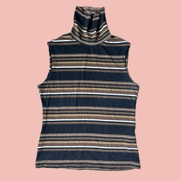 Zara Knitwear Striped Sleeveless Turtleneck – Stretch Fit, Retro Neutrals - Picture 1 of 7